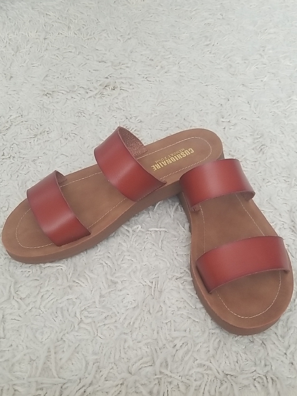 Cushionaire Double-Strap Slide Sandals in Brick Red